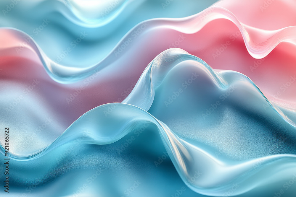 Poster a gentle swirl of abstract fluid forms in light blue and pink, softly merging into each other,