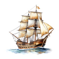 Columbus Day greeting card watercolor painting background. AI generated