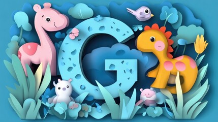 Naklejka premium Letter G: Paper cut style illustration, colorful 3D whimsical, text 