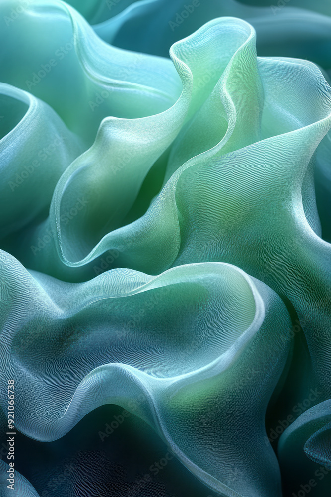 Leinwandbilder a flowing blend of green and blue fluid shapes, creating an abstract, gently shifting gradient patte