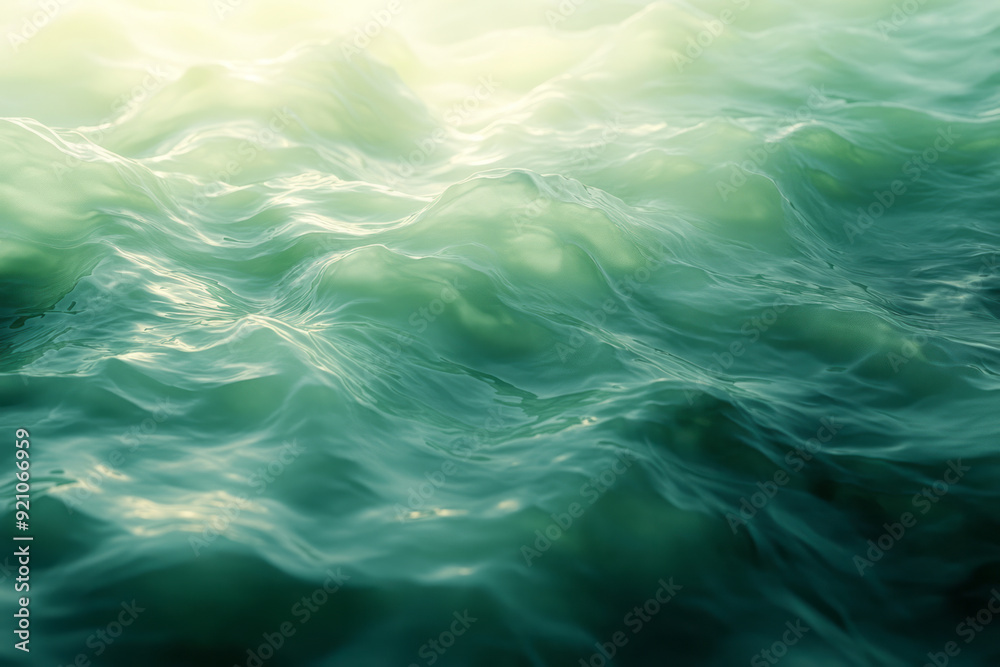 Poster soft ripples in green and blue tones, moving in a fluid, gradient motion across the canvas,