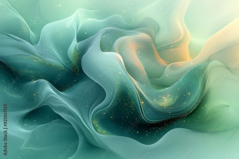 Aufkleber a tranquil composition of green and blue fluid gradients, softly shifting and blending into each oth