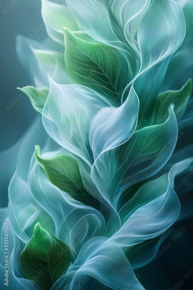 Poster subtle motion in an abstract fluid gradient of green and blue, creating a calming and organic visual