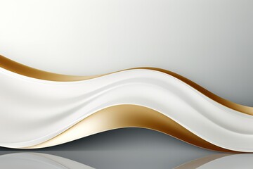 Obraz premium Abstract golden and white wave with reflection on grey background.