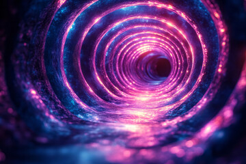 Abstract concentric circles in neon cyan and magenta, radiating outward with a hypnotic, glowing effect,