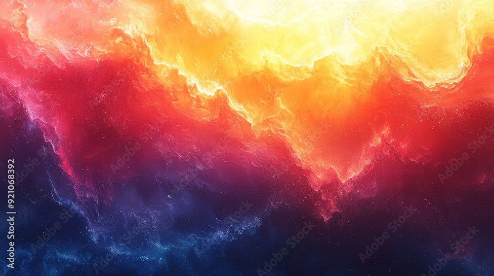 Poster Colorful Cosmic Landscape of Abstract Mountain Peaks