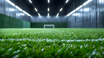 Indoor  Soccer field artificial grass with copy space