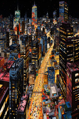 Obraz premium Urban Jungle: A Symphony of Lights and Skyscrapers