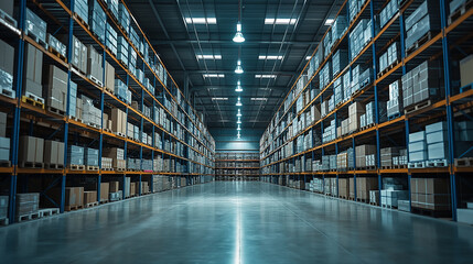 Fototapeta premium An industrial warehouse dedicated to the storage of vast quantities of electronic parts, indoor