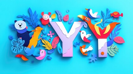 Fototapeta premium Letter Y: Paper cut style illustration, colorful 3D whimsical, text 