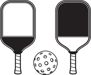 Black and White Pickleball Paddles and Ball Illustration