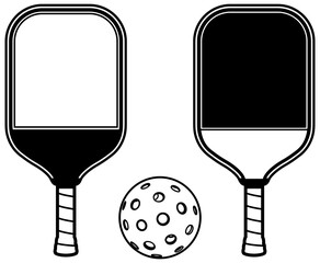 Black and White Pickleball Paddles and Ball Illustration
