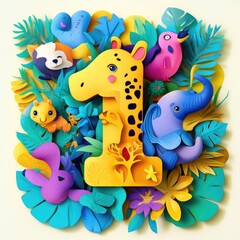 Naklejka premium Paper cut style illustration, colorful 3D whimsical, text 