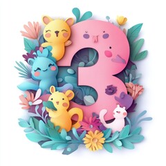 Obraz premium Paper cut style illustration, colorful 3D whimsical, text 