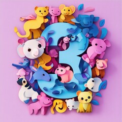 Naklejka premium Paper cut style illustration, colorful 3D whimsical, text 