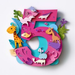 Obraz premium Paper cut style illustration, colorful 3D whimsical, text 