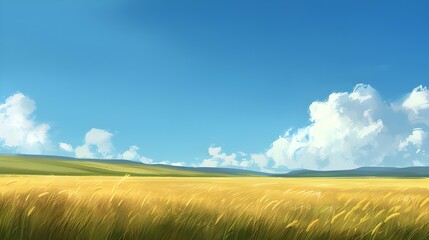 Fototapeta premium A hazy summer afternoon with golden fields stretching into the distance, bathed in warm sunlight.