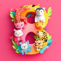Obraz premium Paper cut style illustration, colorful 3D whimsical, text 