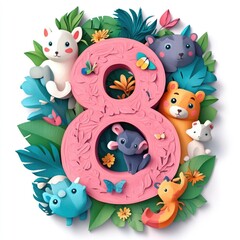 Fototapeta premium Paper cut style illustration, colorful 3D whimsical, text 
