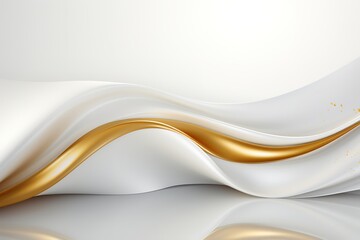 Abstract white and gold background with flowing curves.