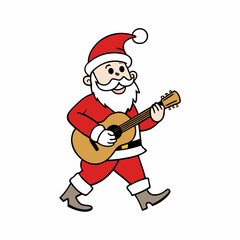 Christmas  Santa  walk and playing the guitar vector illustration