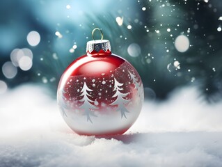 red Christmas ball on snow background
