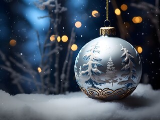 Christmas balls on snow background