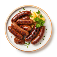 Grilled Sausage Links with Mashed Potatoes on Plate