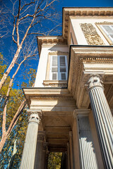 the facade of the columned building