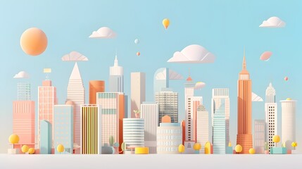 Minimalist Cityscape with Abstract Elements in Stylized Digital