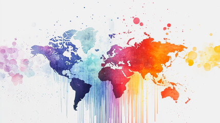 Fototapeta premium watercolor of Abstract with pastel colorful charts and graphs with statistics to analyze business potential and forecast future development of companies growth. with word map.