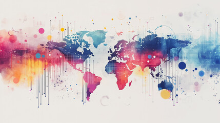 Fototapeta premium watercolor of Abstract with pastel colorful charts and graphs with statistics to analyze business potential and forecast future development of companies growth. with word map.