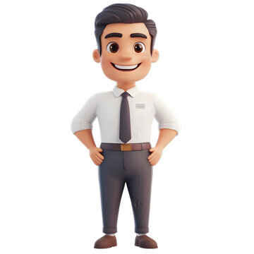 Happy smiling cartoon character business office isolated on transparent background