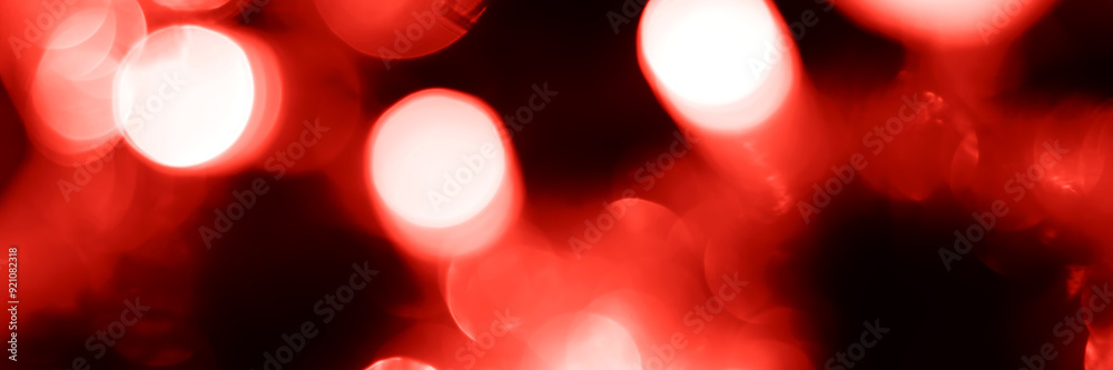 Wall mural blurred lights red background, banner texture. abstract bokeh with soft light header. wide screen wa