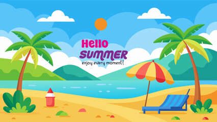 Summer beach scene banner design background