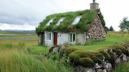 Fototapeta premium Write about the unique design elements of a Scottish croft house in the UK Highlands.