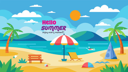 Summer beach scene banner design background