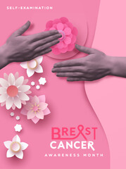 Breast cancer month poster pink woman self exam