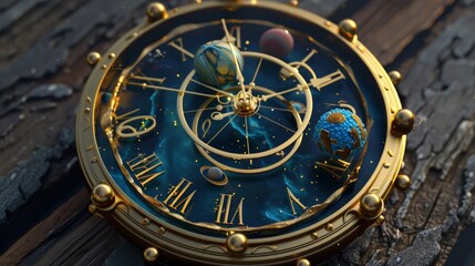 A 3D-rendered clock with a cosmic theme, featuring planets and stars as part of the time display, perfect for astronomy enthusiasts.