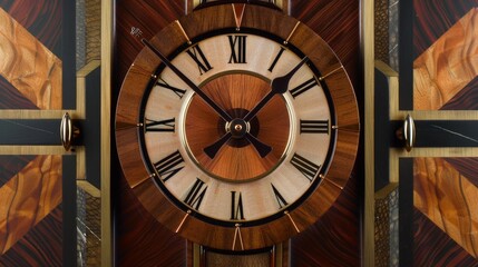 A beautifully crafted Art Deco clock, with geometric patterns and bold lines, capturing the essence of early 20th-century design.