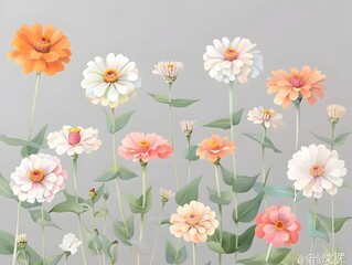 Naklejka premium Vibrant Zinnia Watercolor in Lively Garden Setting