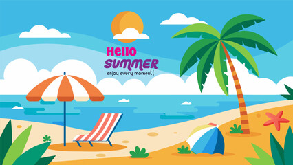 Summer beach scene banner design background