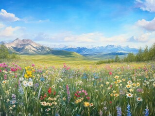 Obraz premium Expansive Field of Wildflowers with Blue Sky