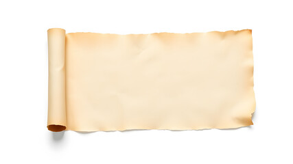 Parchment frame blank open scroll on white background Center label. Generative AI