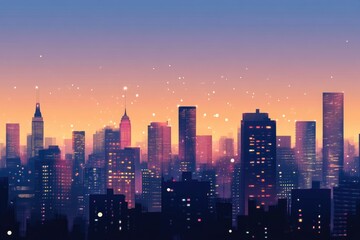 Fototapeta premium Twilight Skyline with Glittering City Lights