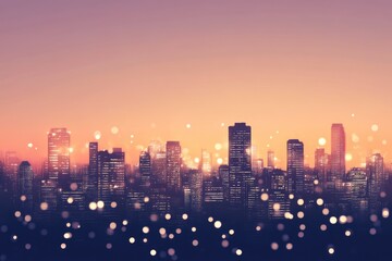 Fototapeta premium Vibrant Urban Lights Against Evening Sky
