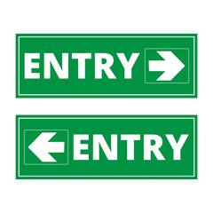  Señal de entrada en color verde con letras blancas sobre un fondo blanco aislado. Vista de frente y de cerca. Copy space