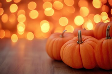 Seasonal Pumpkins with Warm Bokeh Effect
