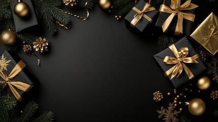 Fototapeta premium Christmas gifts on green background