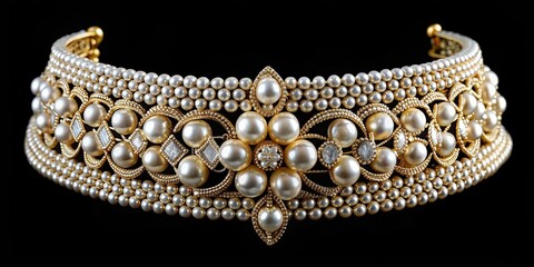 Elegant choker adorned with gold, diamonds, and pearls, jewelry, luxurious, accessories, fashion, elegant, intricate, necklace